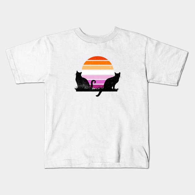 Lesbian Pride Sunset Kitties Kids T-Shirt by DADDY DD